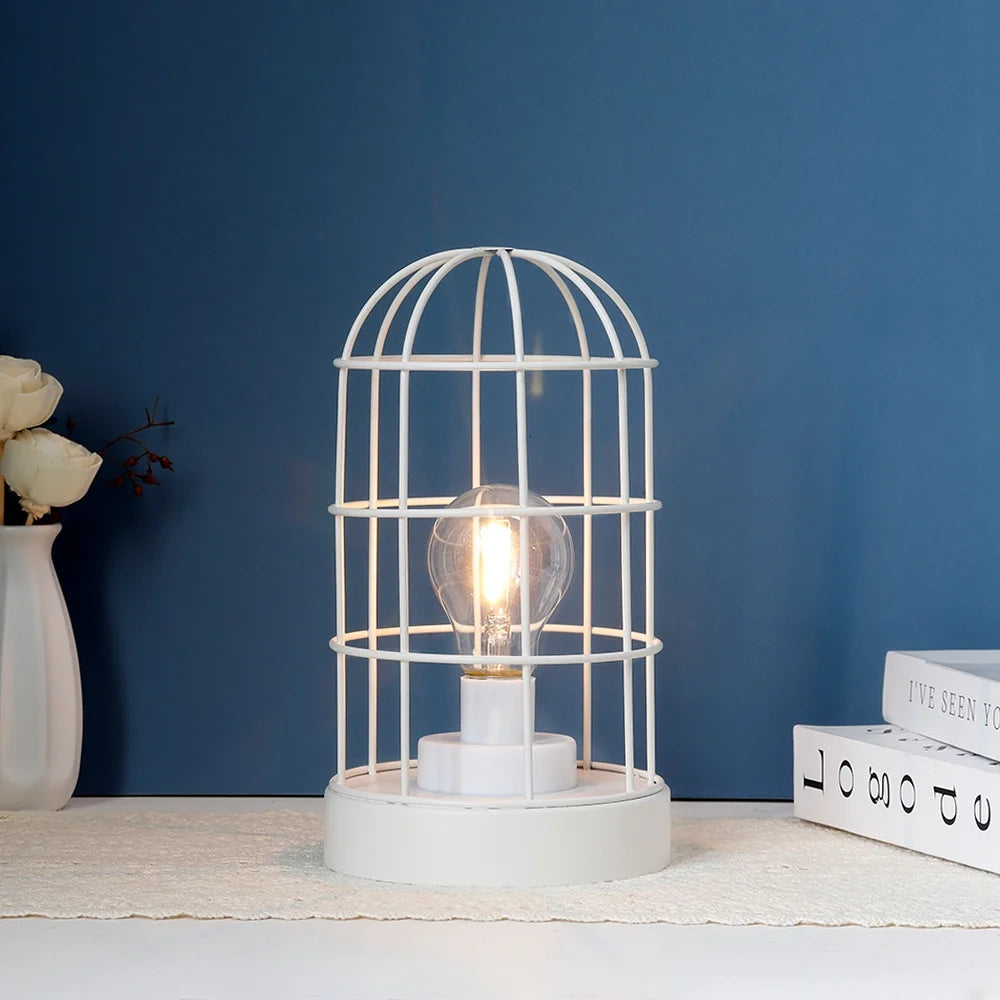 9.5"H Decorative Metal Cage Table Lamp (White)-2