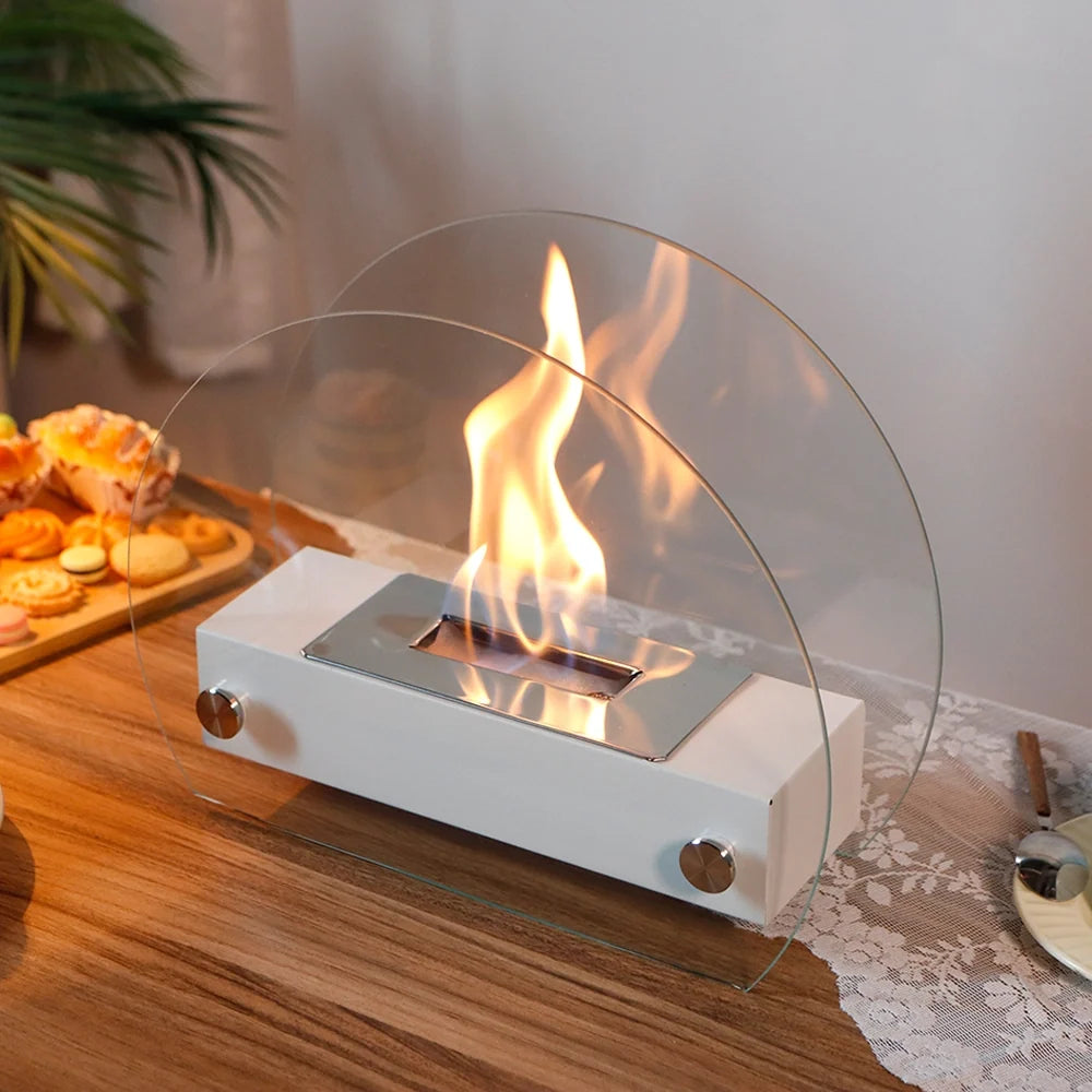 13.5" L Portable Tabletop Fireplace (White)-2