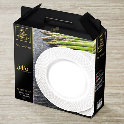 White Dinner Plate With Embossed Wide Rim 10" inch | Set Of 6 In Gift Box-0