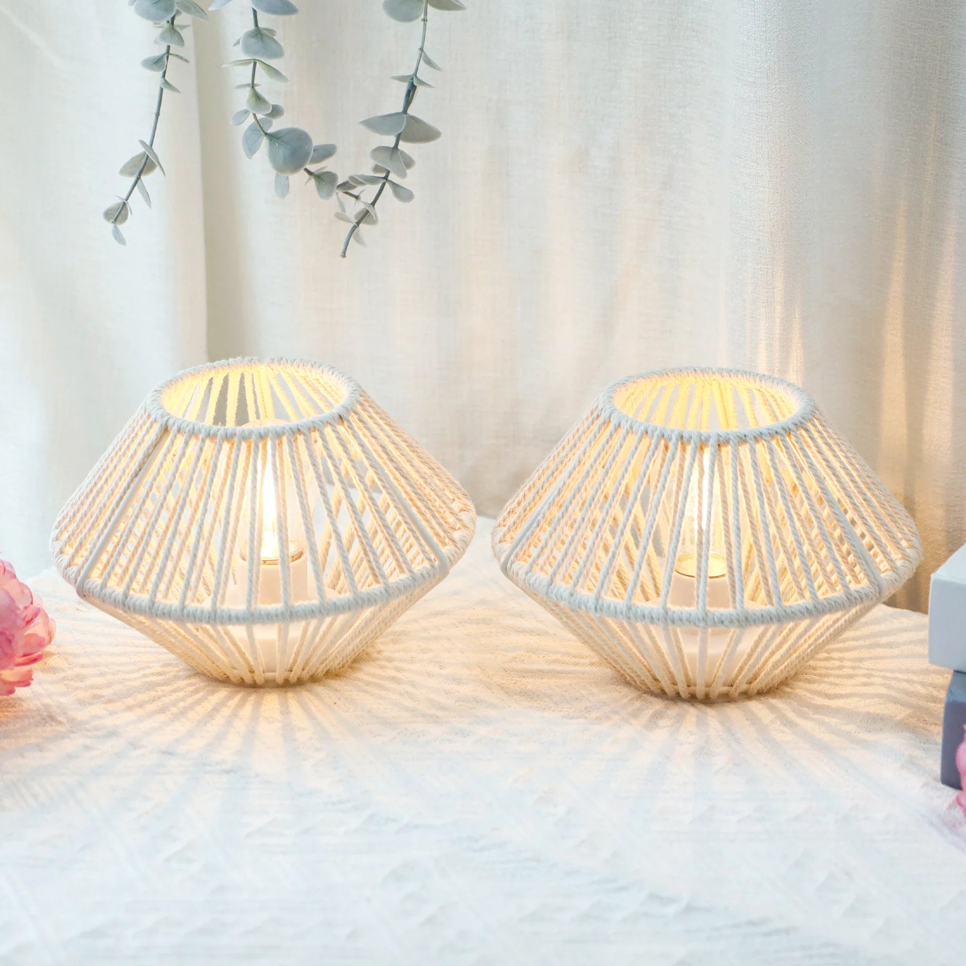 Set of 2 Woven Cotton Rope Table Lamps-0
