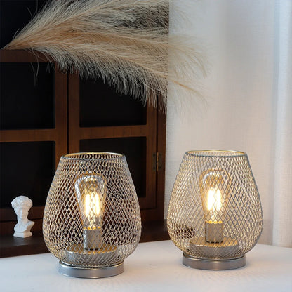 Set of 2-6.7"H Metal Cage LED Lantern（Silver）-3