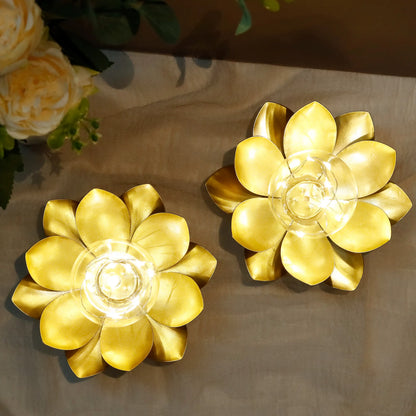 Set of 2-D6"xH3.34" Gold Lotus Table Lamps-2