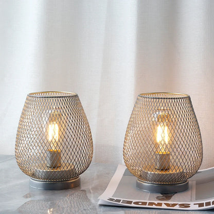Set of 2-6.7"H Metal Cage LED Lantern（Silver）-0