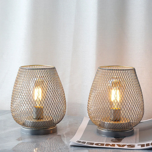 Set of 2-6.7"H Metal Cage LED Lantern（Silver）-0