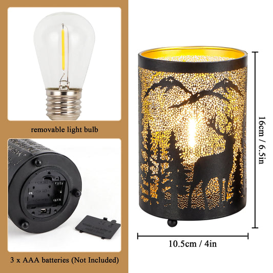 6.5" H Etched Metal Table Lamp Battery Operated Lamp-1
