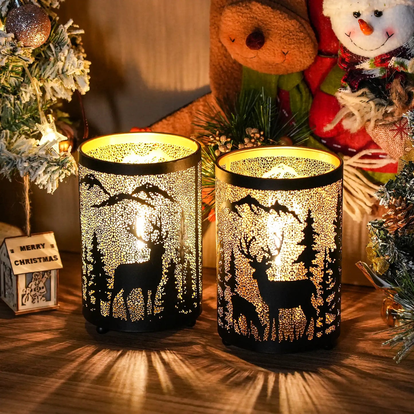 6.5" H Etched Metal Table Lamp Battery Operated Lamp-4