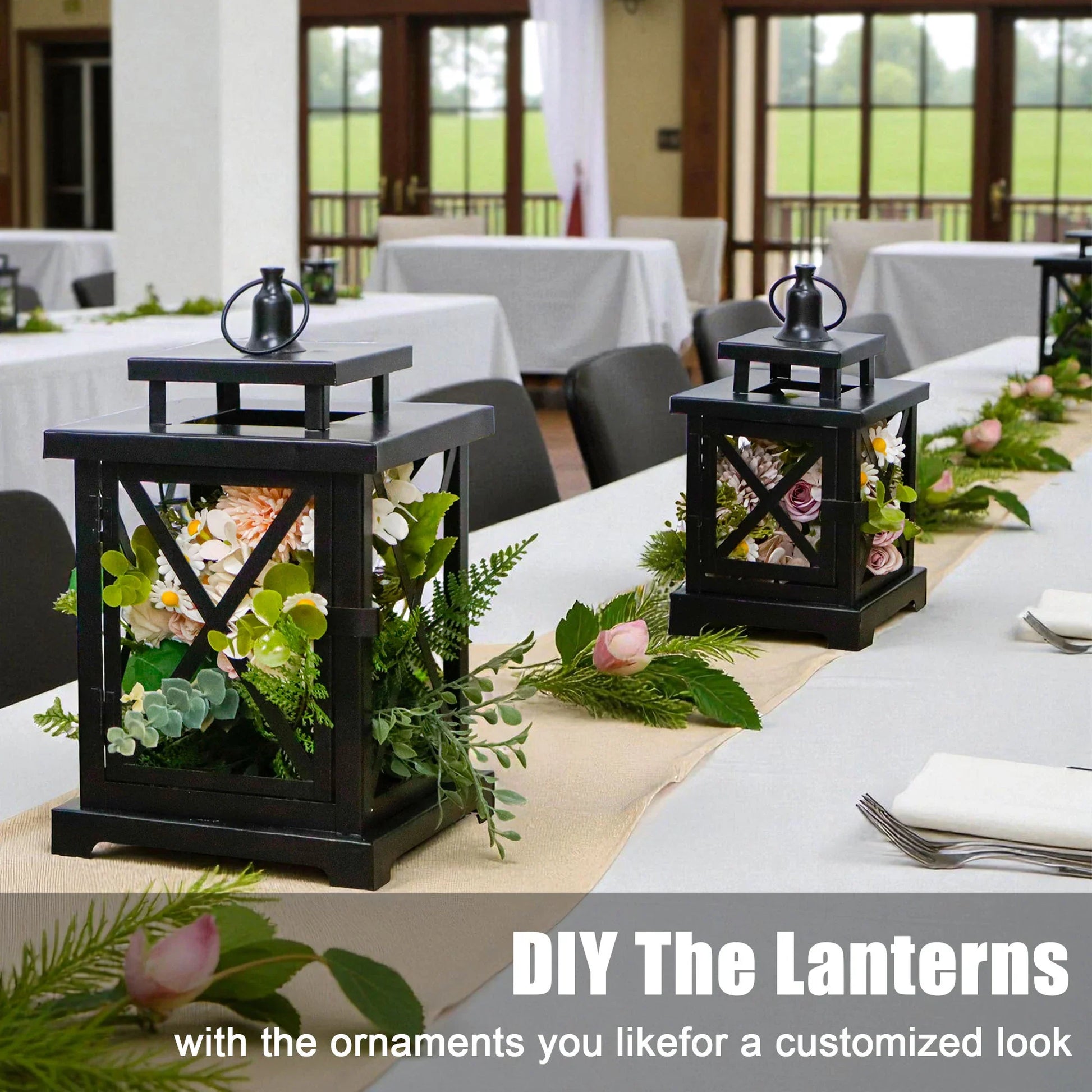 12.5" & 9" H Hanging Candle Lanterns with LED Pillar Candles-2
