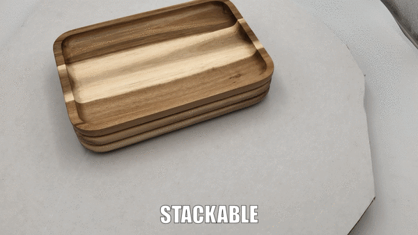 [ Set of 3 ] Zavis Green Acacia Wood Serving rectangle StackableTray / Dish 10" X 7" | Dishwasher Safe-2