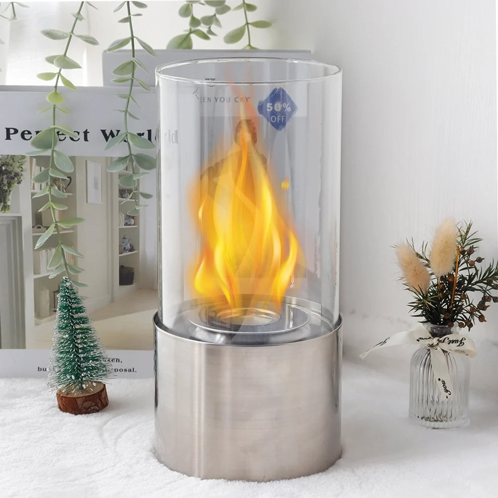 JHY DESIGN Portable Tabletop Firepit Cylindrical With Glass-5