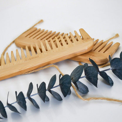 Natural Bamboo Wide Tooth Comb-Zero Waste Detangeling Comb-With Organic Cotton Pouch-3