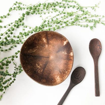 Natural Handmade Reusable Organic Coconut Bowl & Spoon - Sustainable Eco Friendly Plastic Free Breakfast | Lunch | Dinner | Kitchen-0