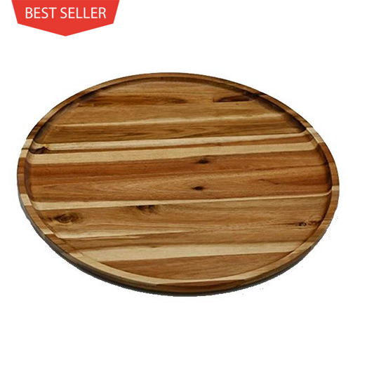 [ Set of 3 ] Zavis Green Acacia Wood Round Stackable Plate / Platter 16" | Dishwasher Safe-0