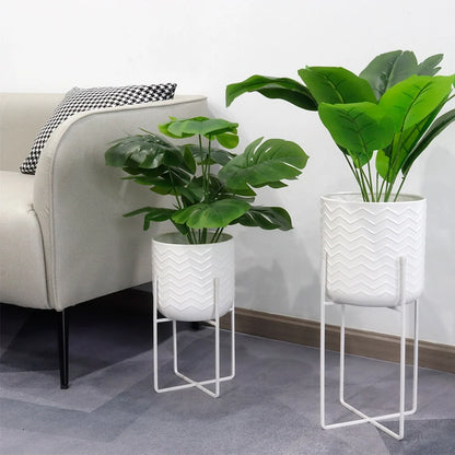 Set of 2 Planters With Stand 17&12 (Bright White)-3