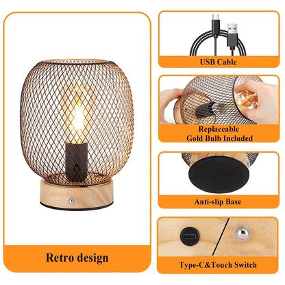7.5''H Touch Adjustable Table Lamp(Wooden Base,Bronze round)-3