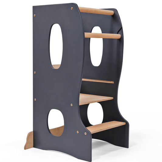 Stable Montessori Learning Tower: Wooden Growing Chair - Grey-0
