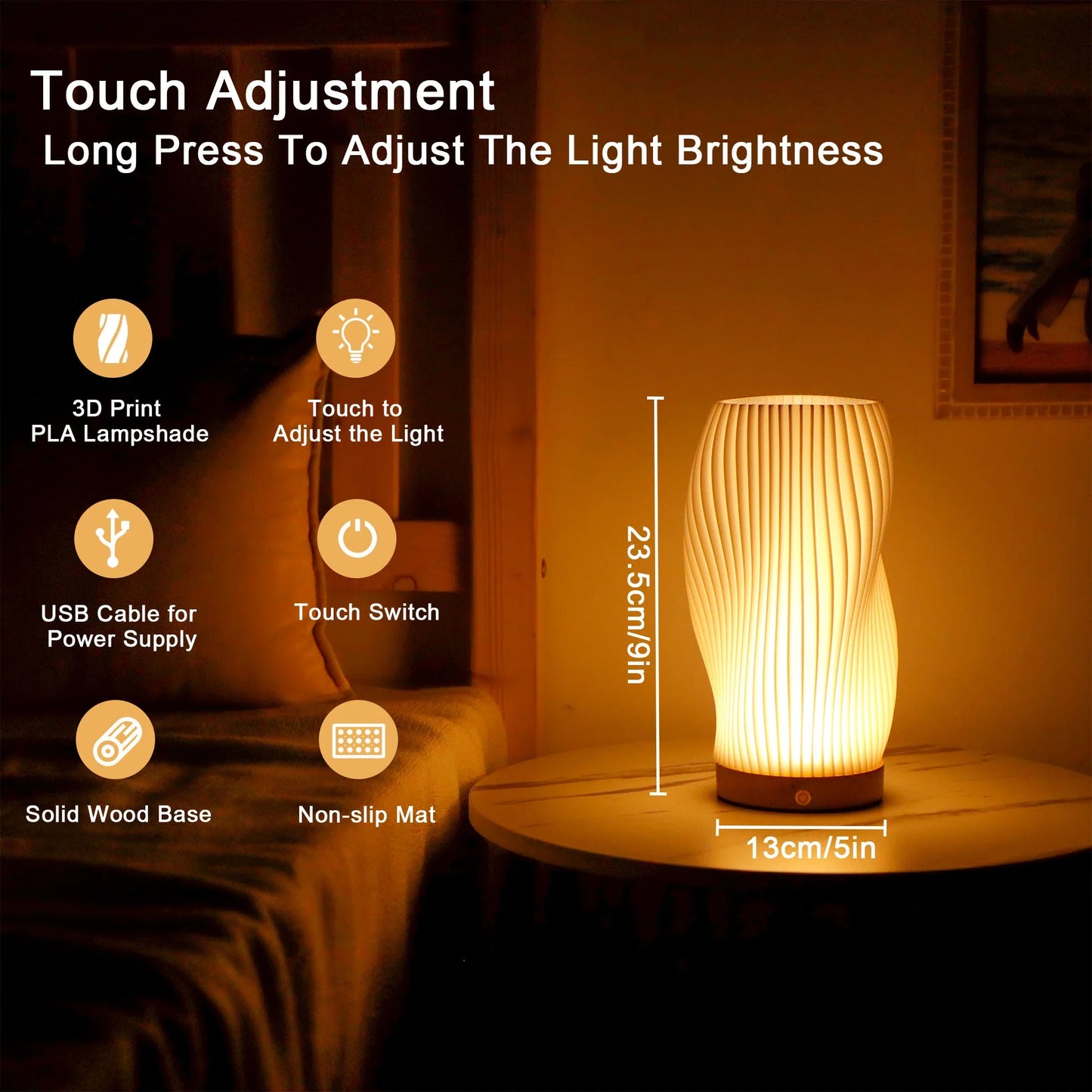 9”H Touch Table Lamp 3D-Printing(Spiral)-3