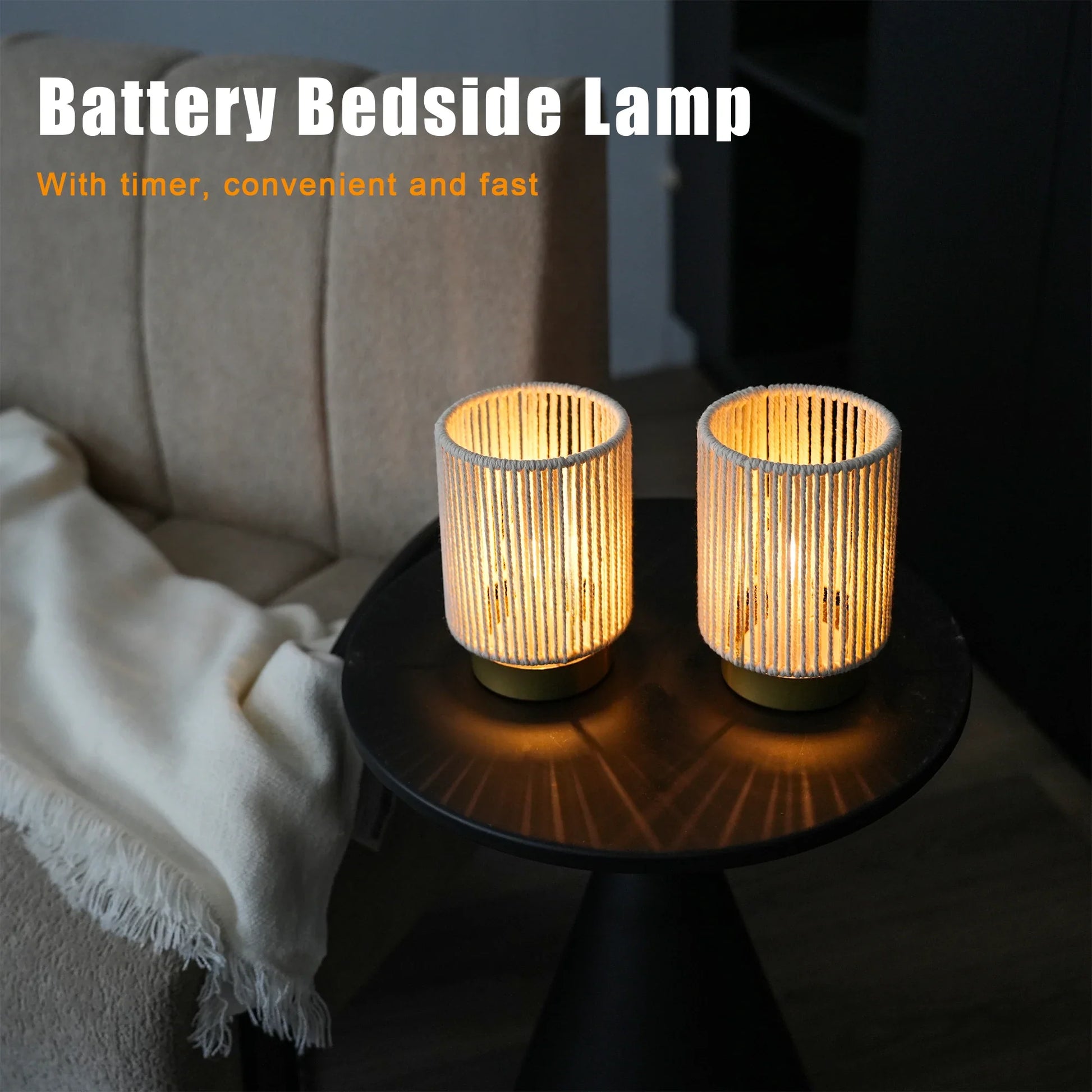 Set of 2 Braided Cotton Rope Table Lamp 6.5" Tall-2
