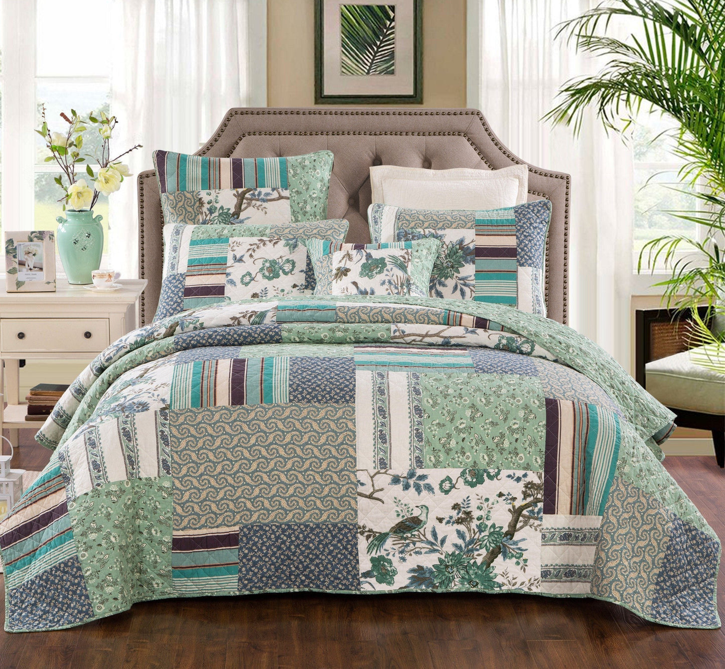 Tache Cotton Forest Glade Quilted Patchwork Bedspread Set (JHW-650)-5