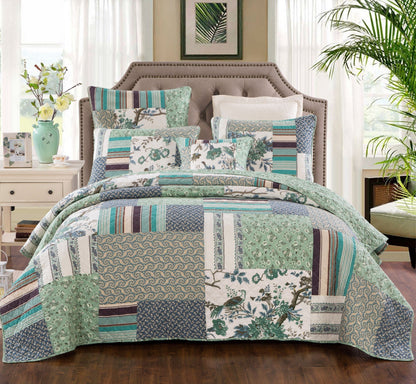Tache Cotton Forest Glade Quilted Patchwork Bedspread Set (JHW-650)-5