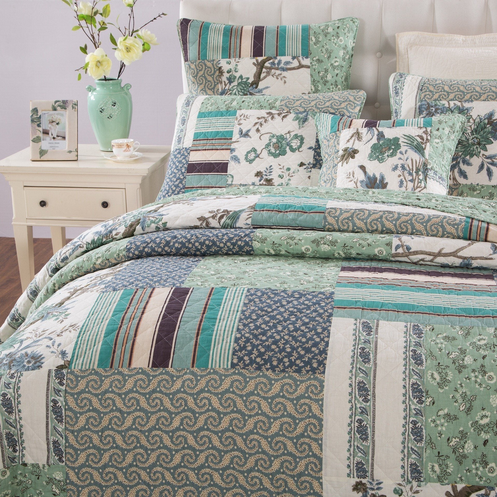 Tache Cotton Forest Glade Quilted Patchwork Bedspread Set (JHW-650)-3