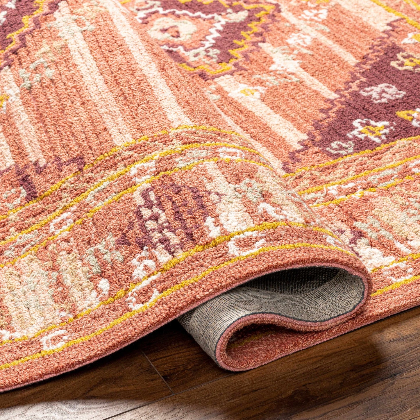 Alena Peach Wool Blend Area Rug - Clearance-3