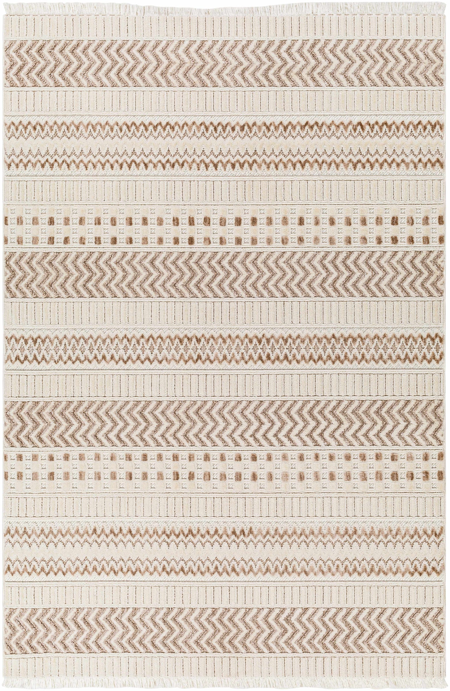 Eiko Beige Textured Saxony Rug with Fringes - Clearance-0