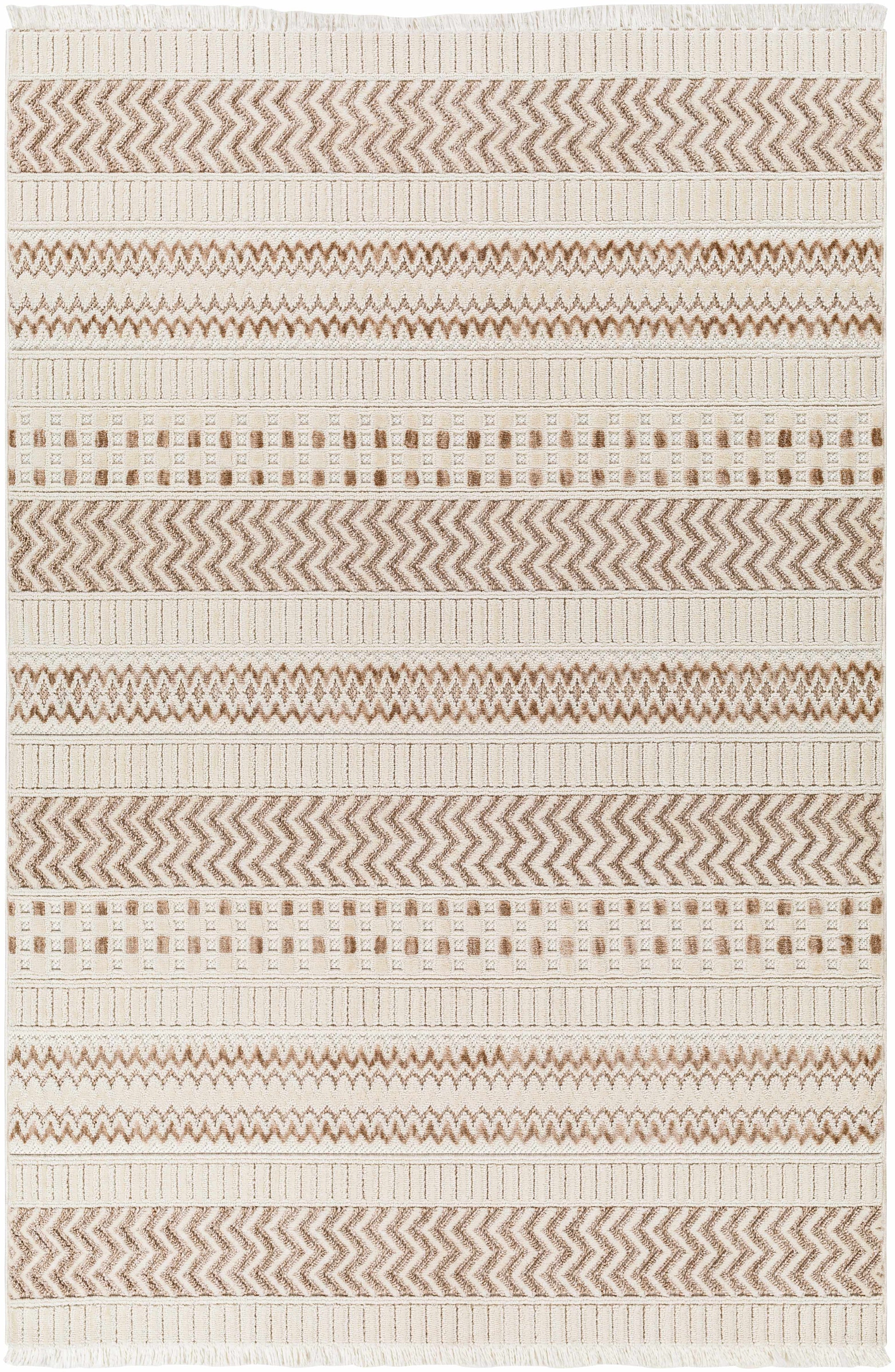 Eiko Beige Textured Saxony Rug with Fringes - Clearance-0