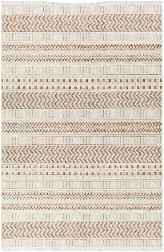 Eiko Beige Textured Saxony Rug with Fringes - Clearance-0