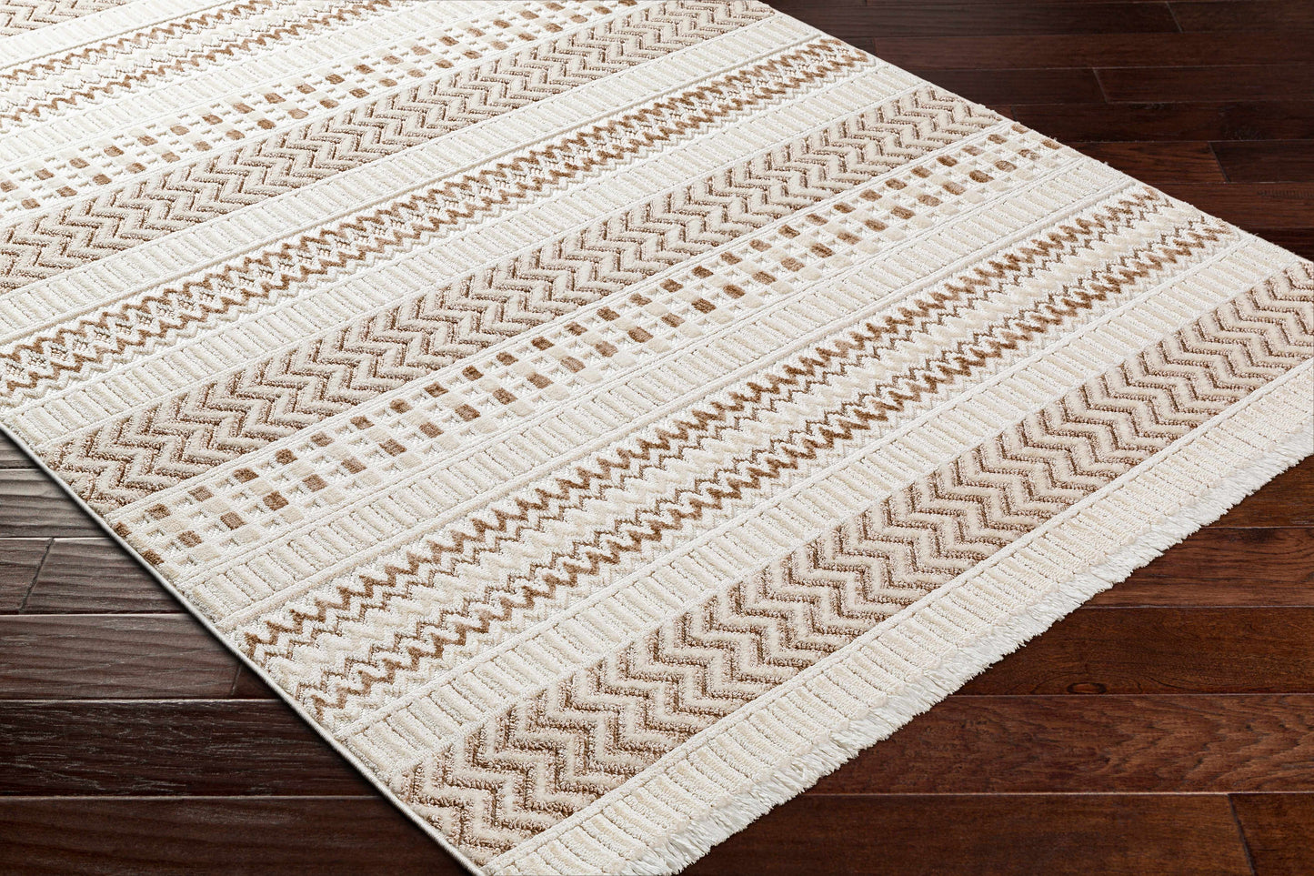 Eiko Beige Textured Saxony Rug with Fringes - Clearance-3