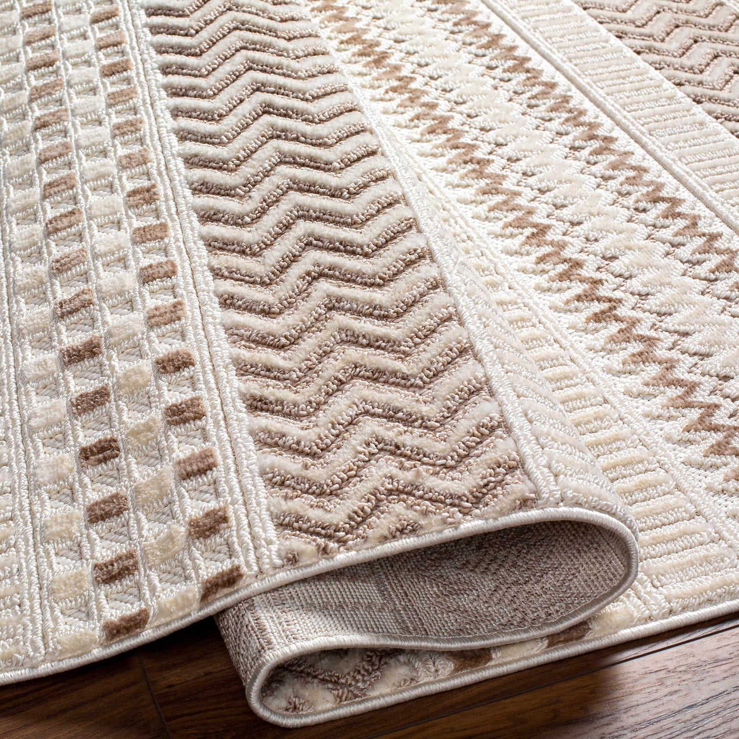 Eiko Beige Textured Saxony Rug with Fringes - Clearance-4