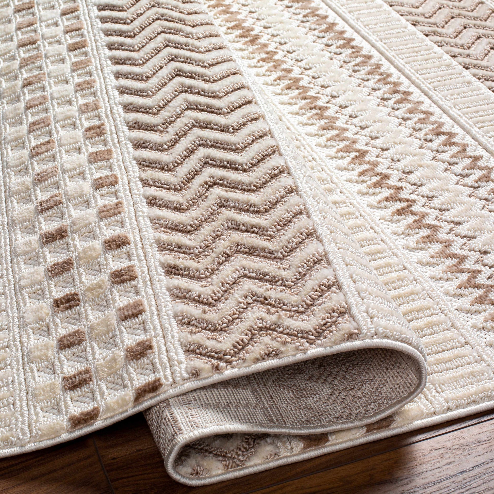 Eiko Beige Textured Saxony Rug with Fringes - Clearance-4