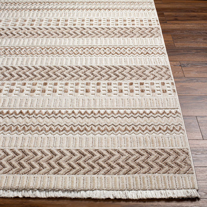 Eiko Beige Textured Saxony Rug with Fringes - Clearance-2