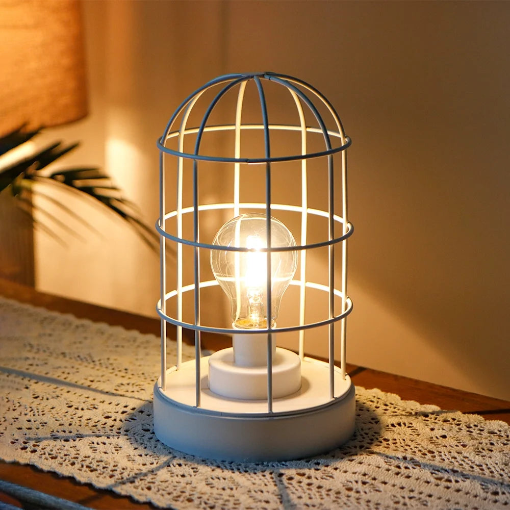 9.5"H Decorative Metal Cage Table Lamp (White)-4