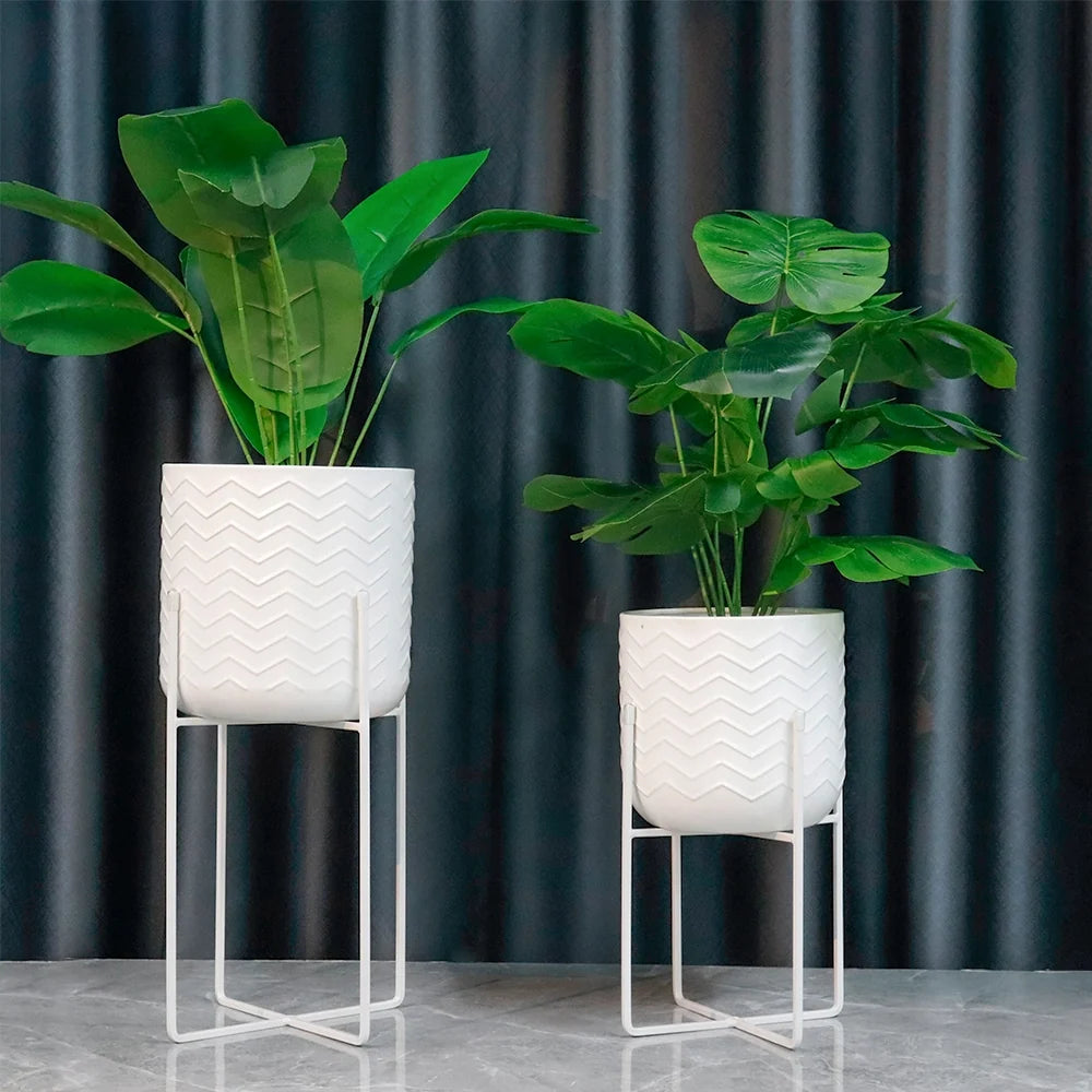 Set of 2 Planters With Stand 17&12 (Bright White)-4