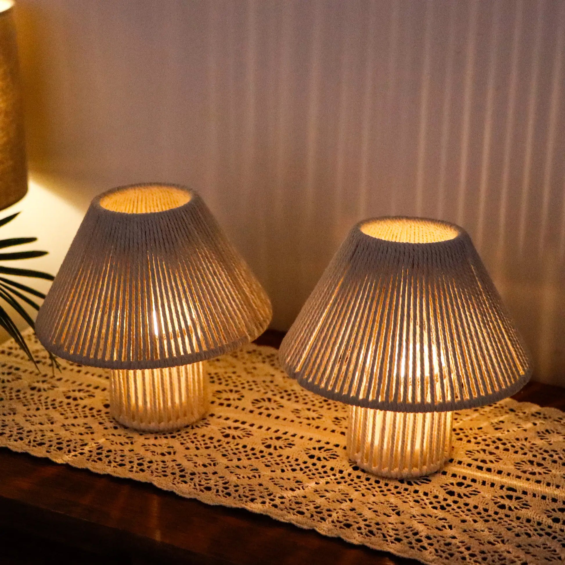 Set of 2 Woven Cotton Rope LED Cordless Table Lamp-2