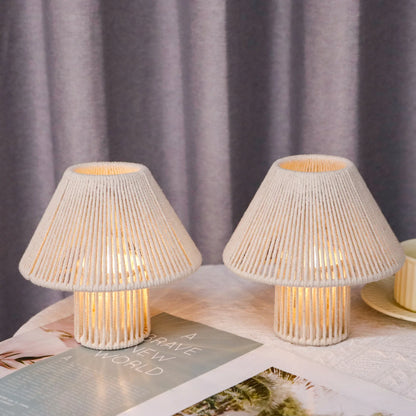 Set of 2 Woven Cotton Rope LED Cordless Table Lamp-3