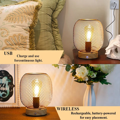 7.5''H Touch Adjustable Table Lamp(Wooden Base,Bronze round)-2