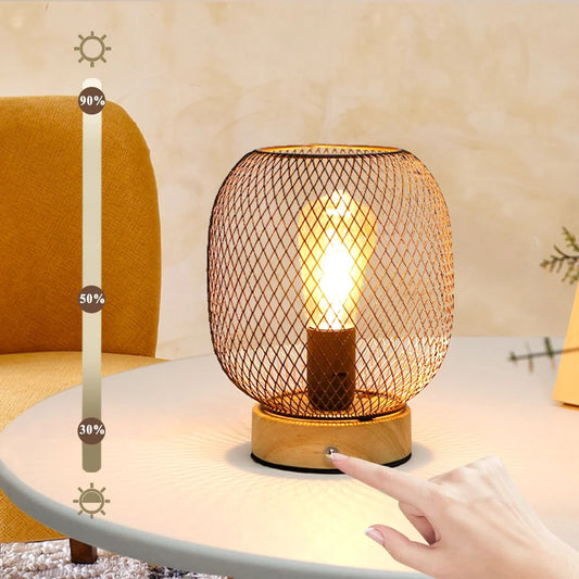 7.5''H Touch Adjustable Table Lamp(Wooden Base,Bronze round)-1