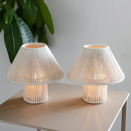 Set of 2 Woven Cotton Rope LED Cordless Table Lamp-0