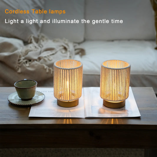 Set of 2 Braided Cotton Rope Table Lamp 6.5" Tall-1
