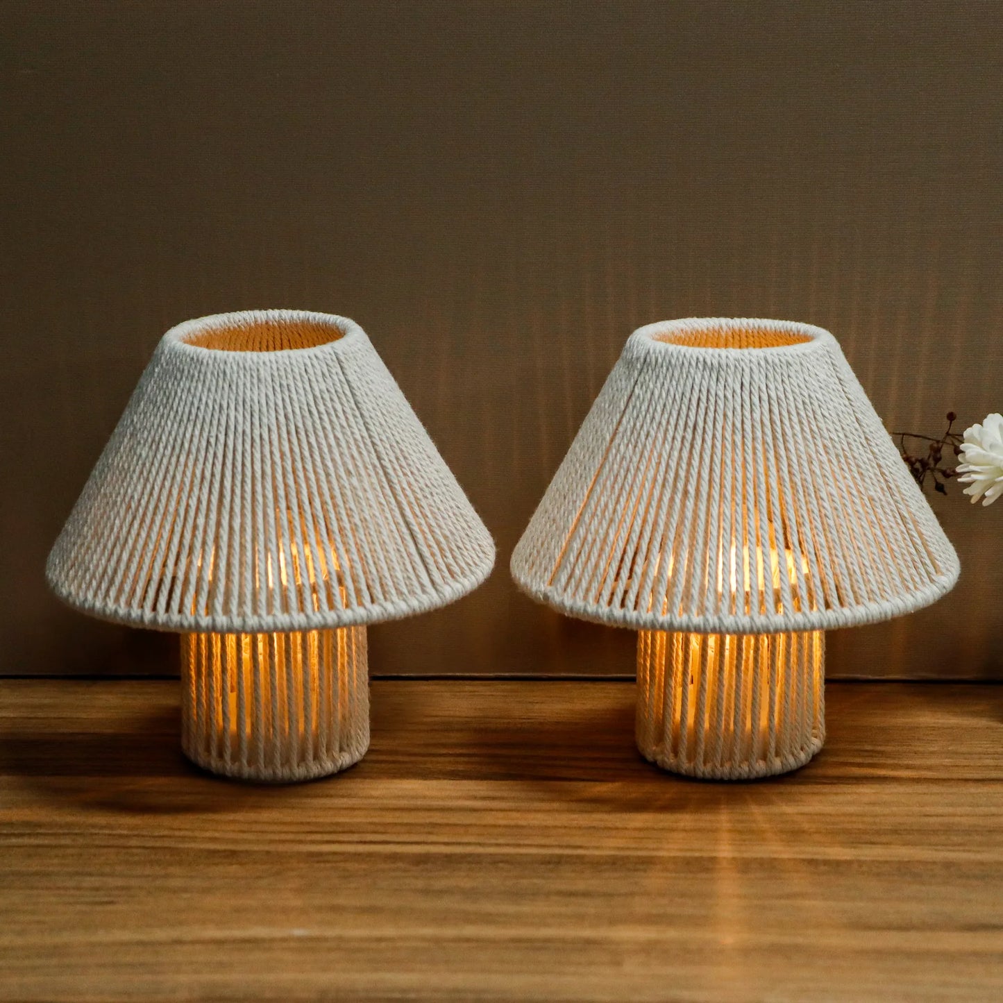 Set of 2 Woven Cotton Rope LED Cordless Table Lamp-1