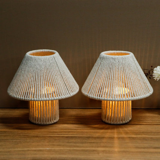 Set of 2 Woven Cotton Rope LED Cordless Table Lamp-1