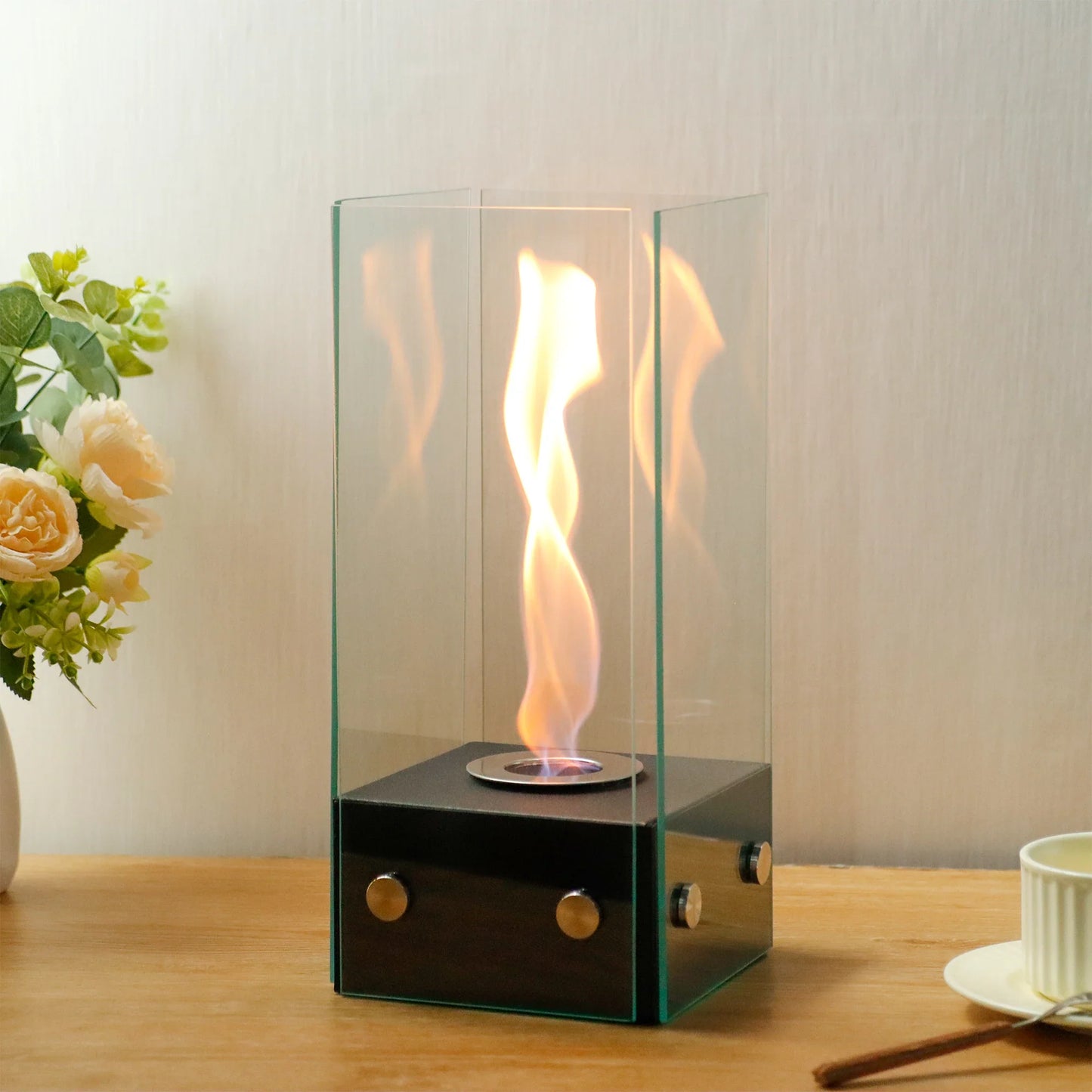 Rectangular Glass Tabletop Firepit 35cm H-0
