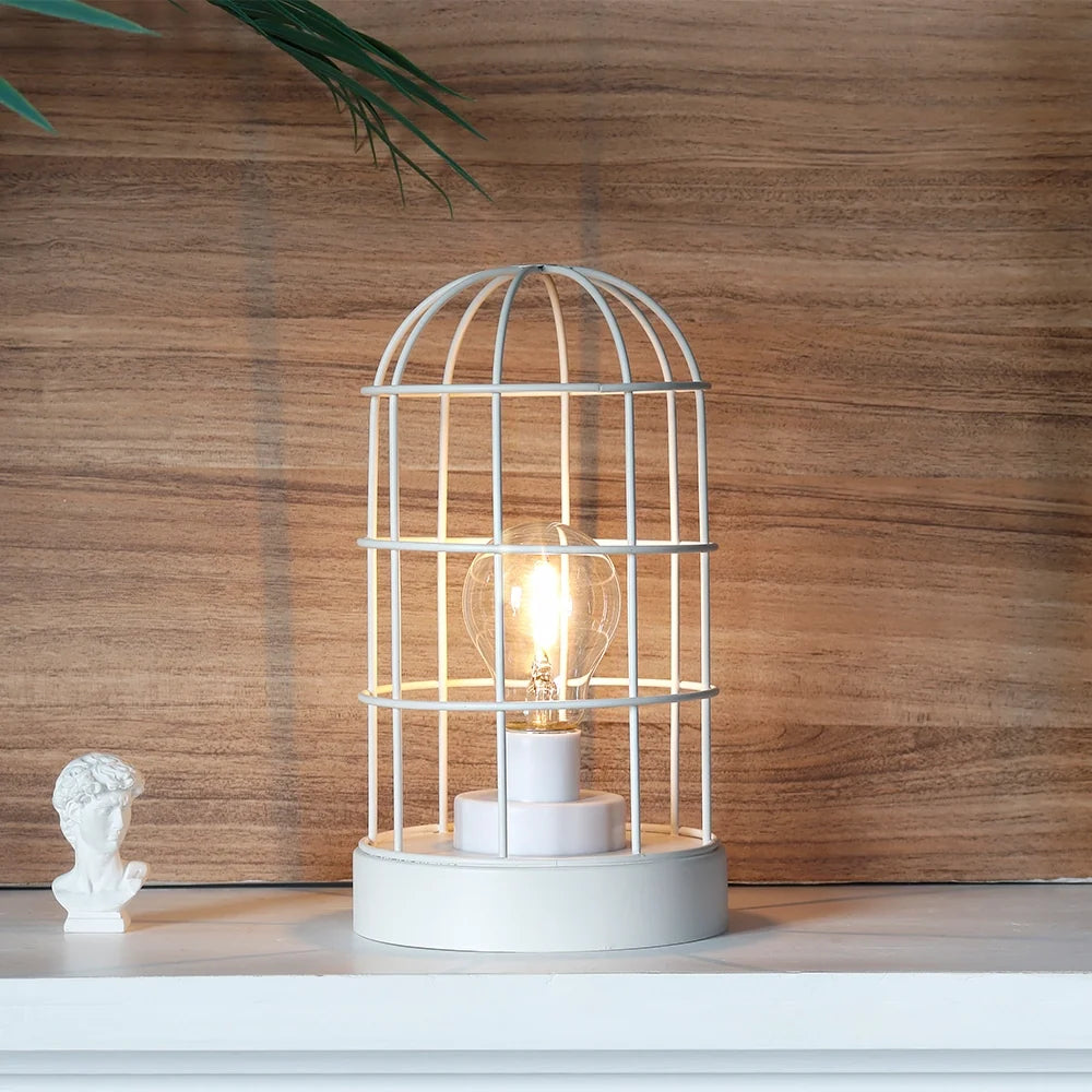 9.5"H Decorative Metal Cage Table Lamp (White)-0