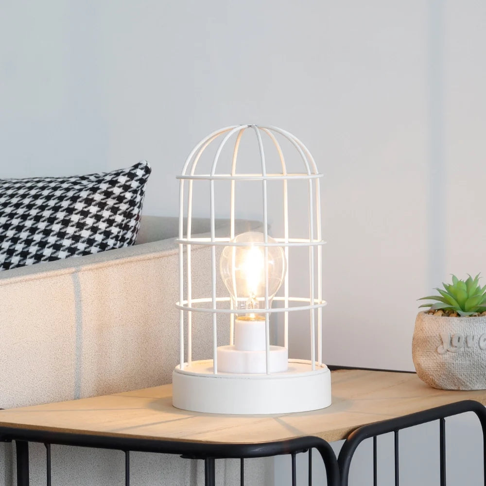 9.5"H Decorative Metal Cage Table Lamp (White)-1